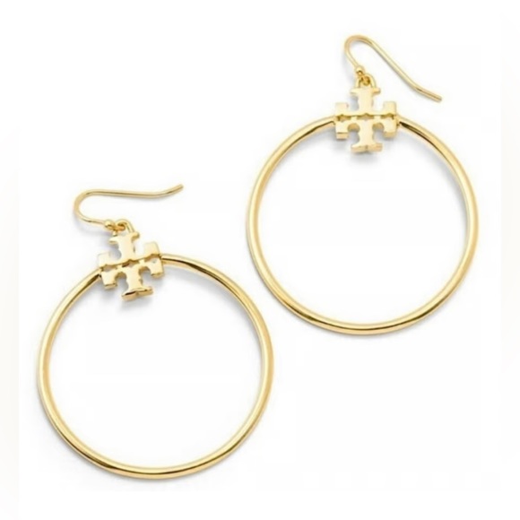 Tory Burch Jewelry - 💯💯💯Brand New Tory Burch Stacked T Logo Golden hoop earrings.